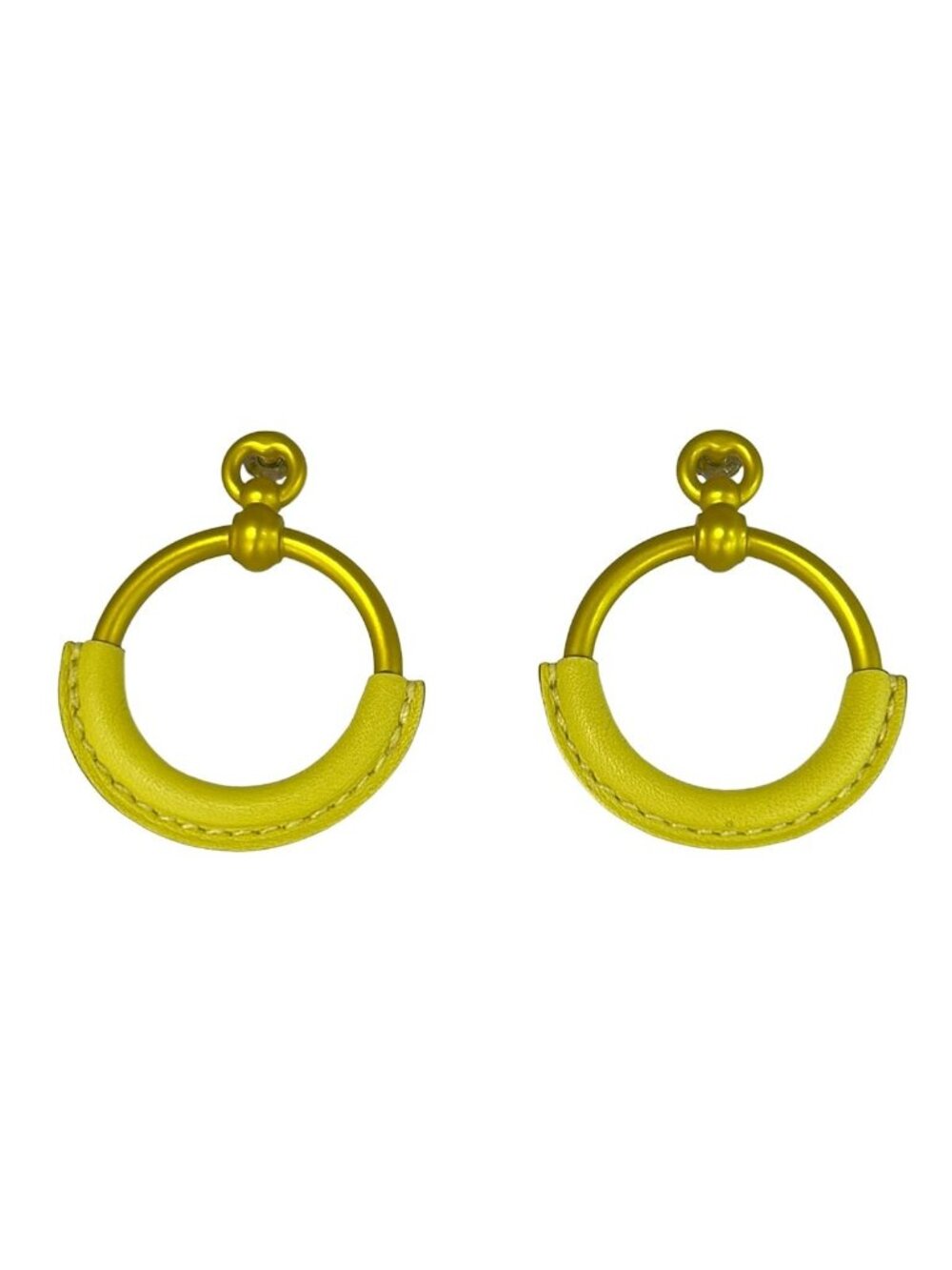 Hermes Earrings Loop PM Leather Yellow